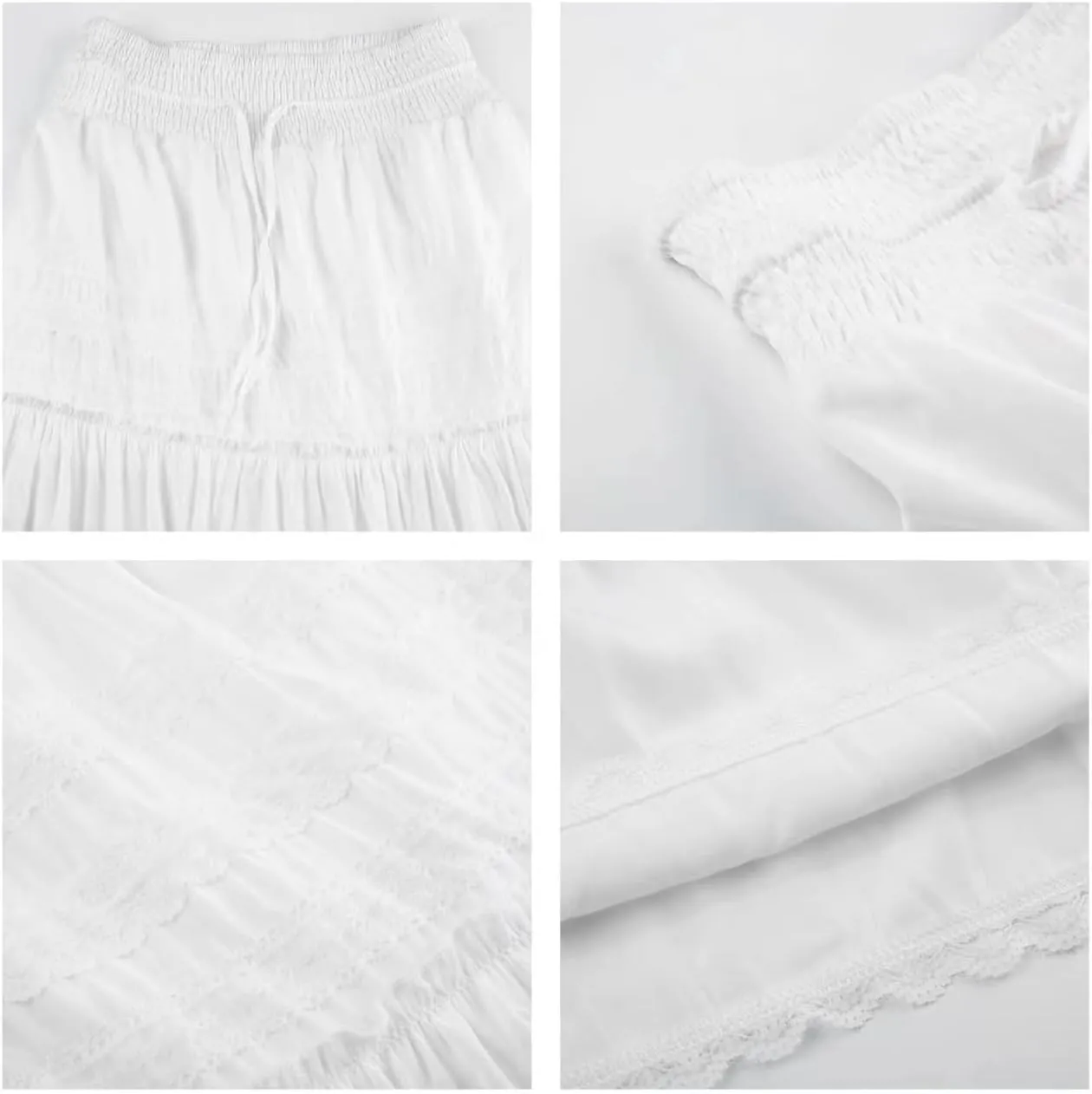 Sumleno Women's Boho Fairycore Midi Skirt Lace Ruffle Tiered A-line Flowy Split Long Maxi Skirts Y2k Aesthetic Streetwear
