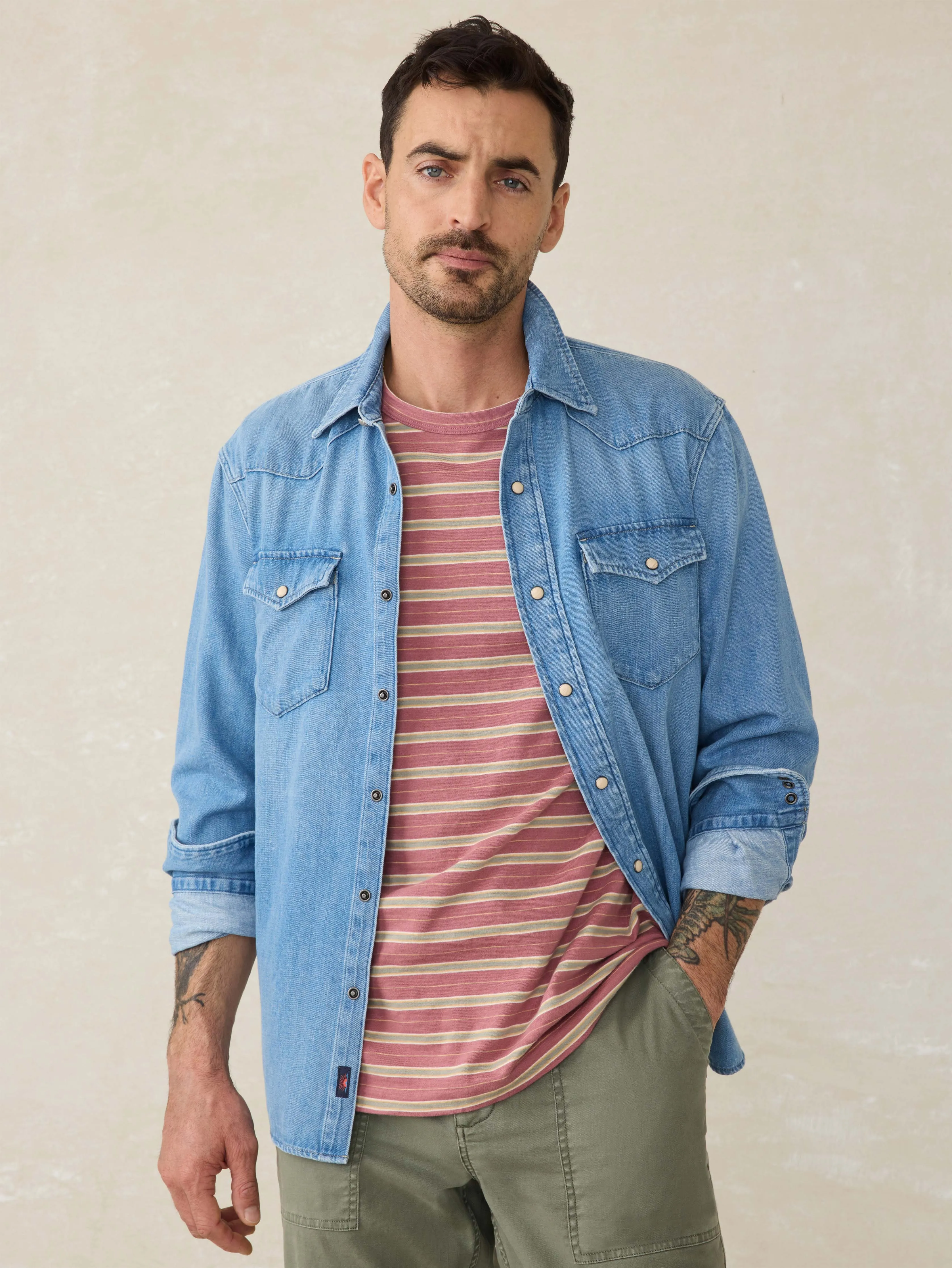 Sunwashed Regenerative Cotton Tee - Red Reef Stripe