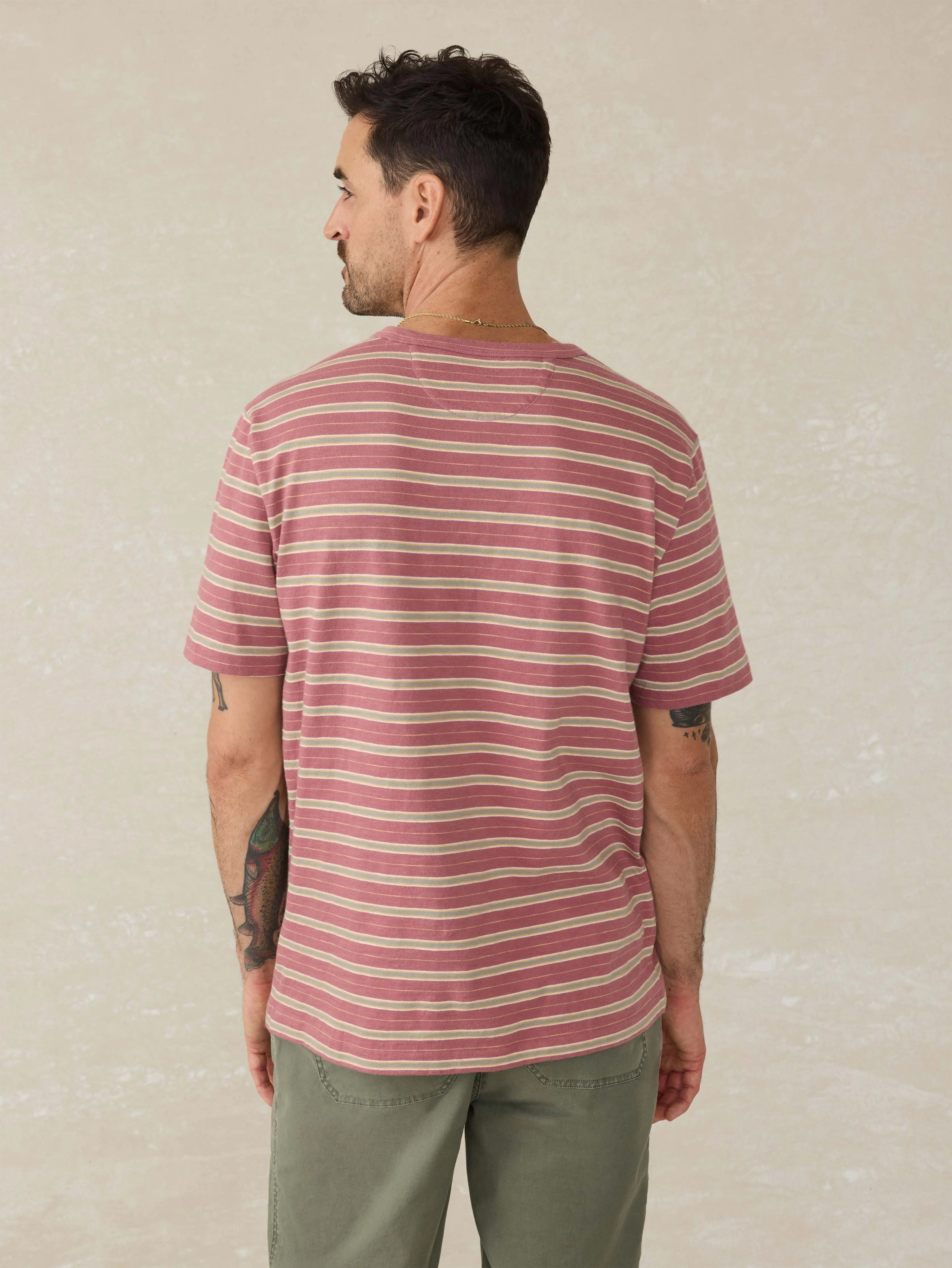 Sunwashed Regenerative Cotton Tee - Red Reef Stripe