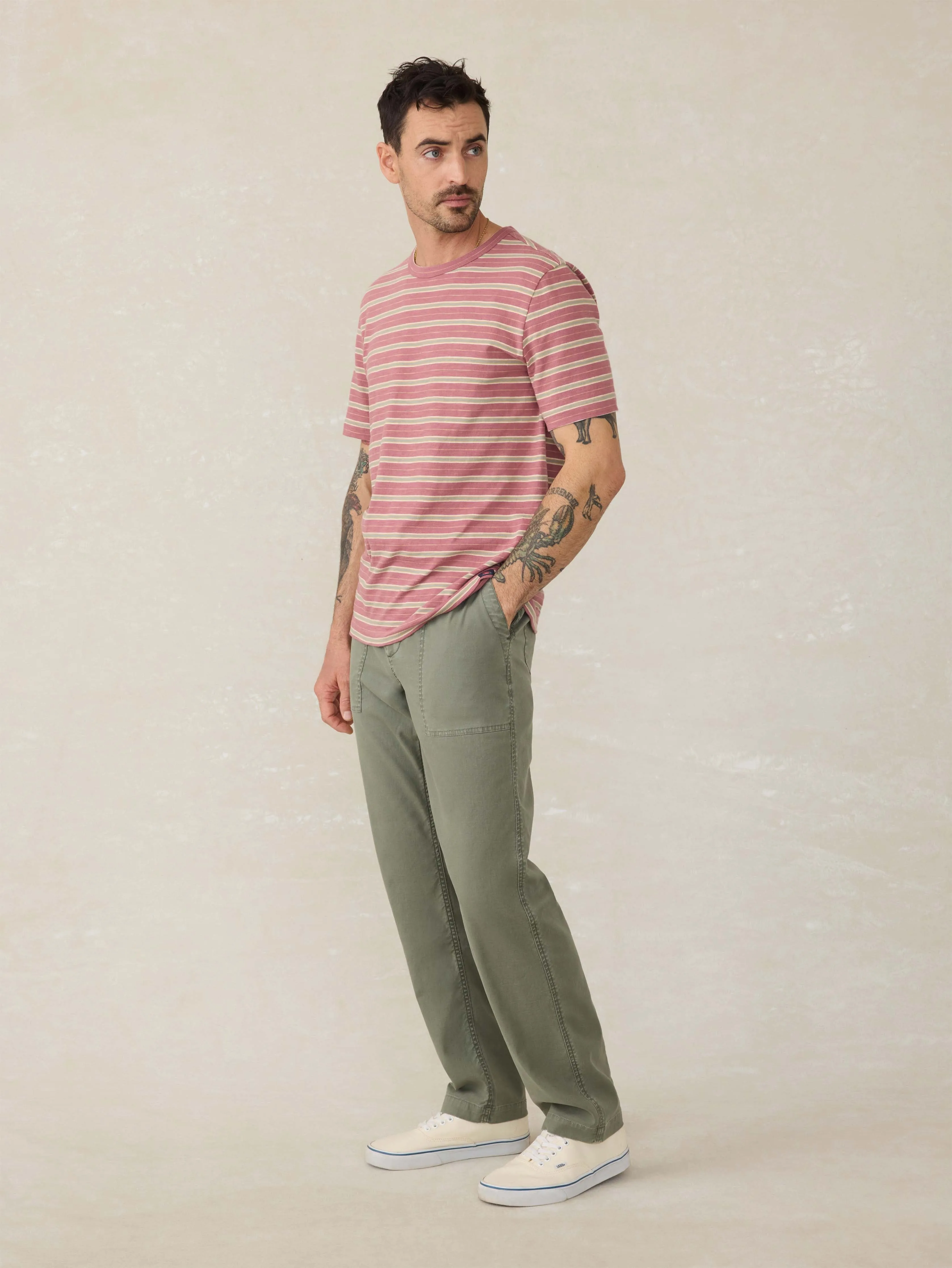 Sunwashed Regenerative Cotton Tee - Red Reef Stripe