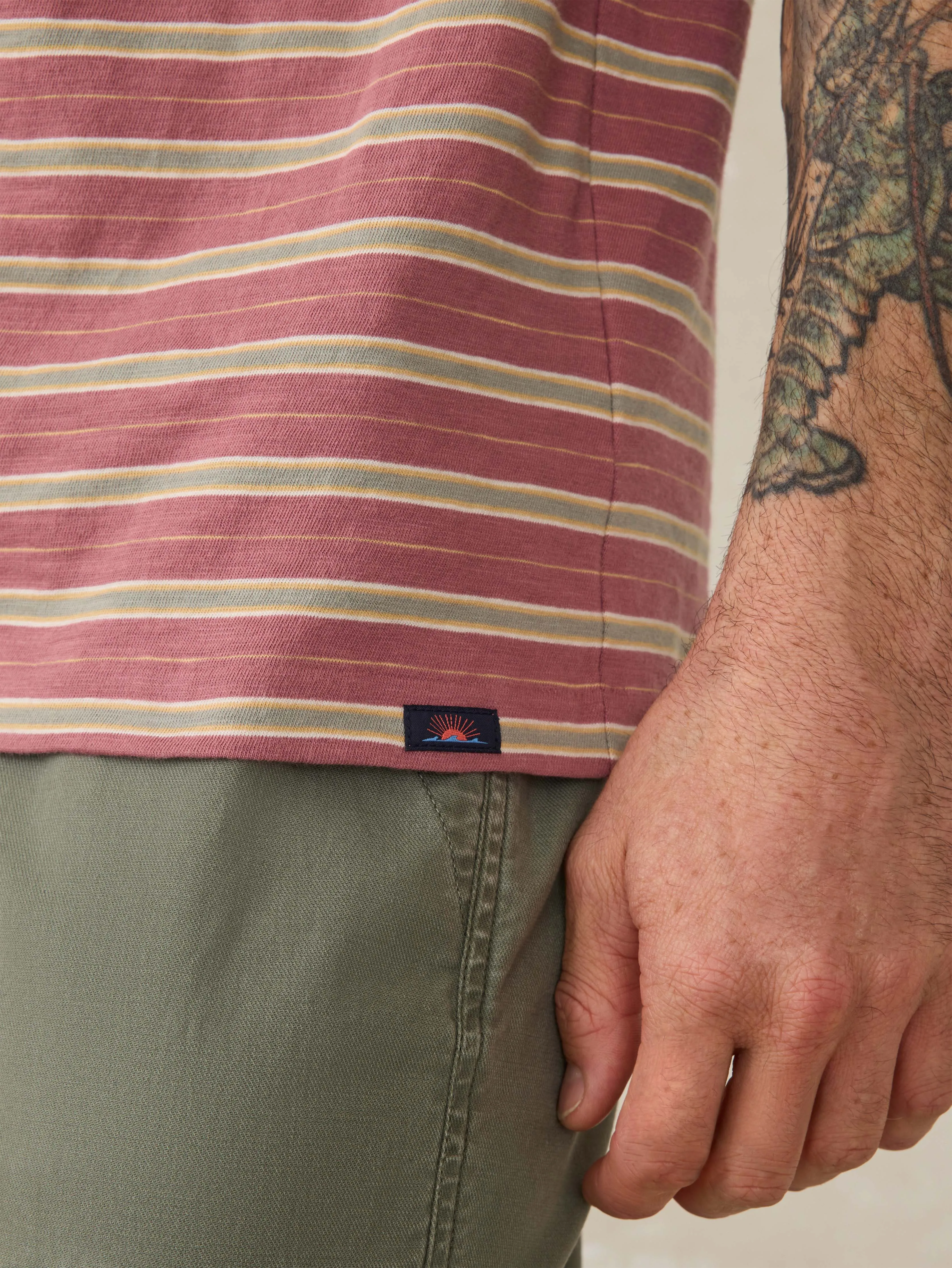 Sunwashed Regenerative Cotton Tee - Red Reef Stripe