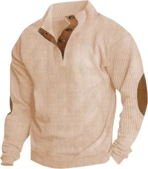 Sweatshirts For Men Winter Clothes Corduroy Vintage Trendy Casual Stand Collar Button Long Sleeve Sweaters