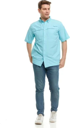 Swiss Alps Mens Short Sleeve Button Down Sun Protection Shirt Quick Dry Cooling Fishing Shirts Casual Summer Tops with Pocket