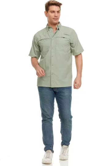 Swiss Alps Mens Short Sleeve Button Down Sun Protection Shirt Quick Dry Cooling Fishing Shirts Casual Summer Tops with Pocket