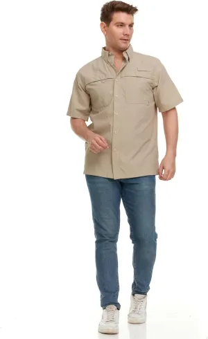 Swiss Alps Mens Short Sleeve Button Down Sun Protection Shirt Quick Dry Cooling Fishing Shirts Casual Summer Tops with Pocket