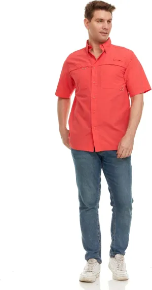 Swiss Alps Mens Short Sleeve Button Down Sun Protection Shirt Quick Dry Cooling Fishing Shirts Casual Summer Tops with Pocket