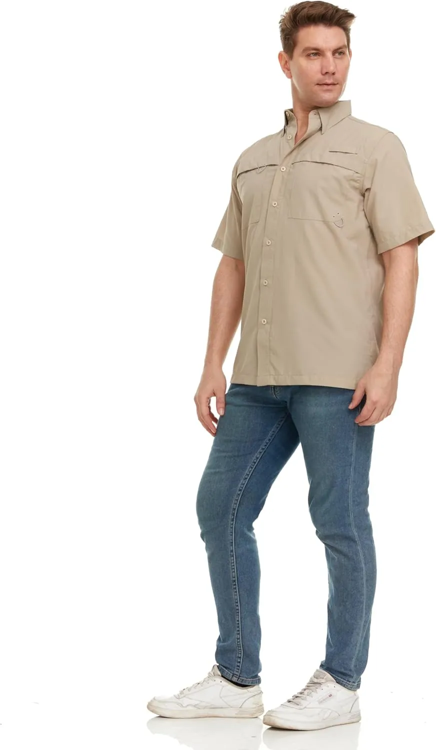 Swiss Alps Mens Short Sleeve Button Down Sun Protection Shirt Quick Dry Cooling Fishing Shirts Casual Summer Tops with Pocket