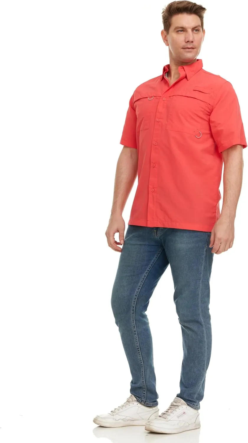 Swiss Alps Mens Short Sleeve Button Down Sun Protection Shirt Quick Dry Cooling Fishing Shirts Casual Summer Tops with Pocket