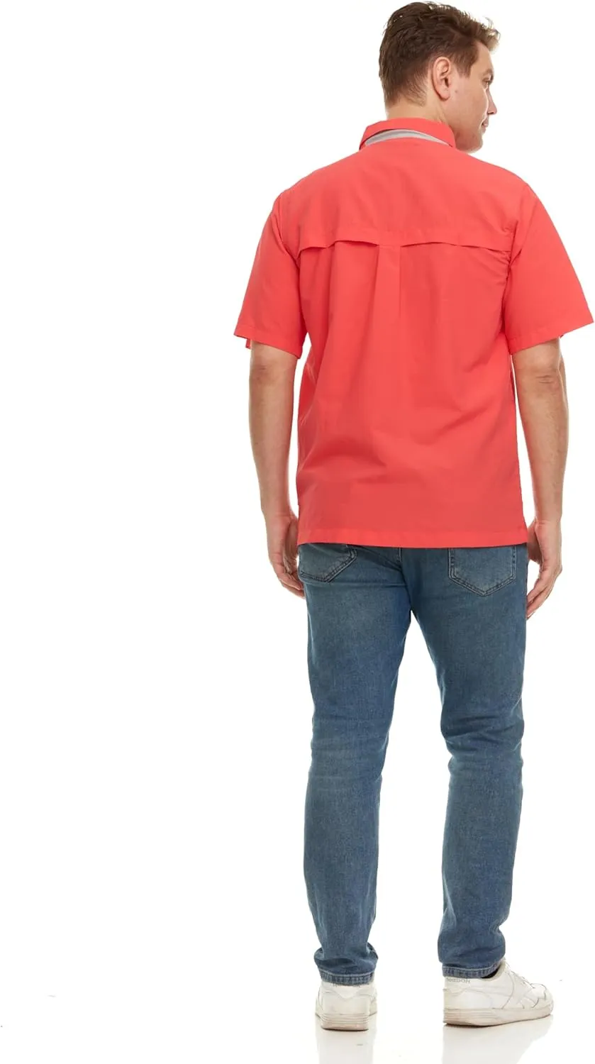Swiss Alps Mens Short Sleeve Button Down Sun Protection Shirt Quick Dry Cooling Fishing Shirts Casual Summer Tops with Pocket