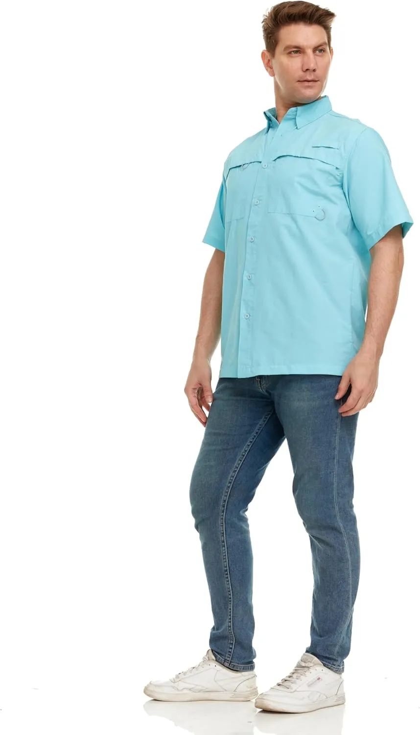 Swiss Alps Mens Short Sleeve Button Down Sun Protection Shirt Quick Dry Cooling Fishing Shirts Casual Summer Tops with Pocket