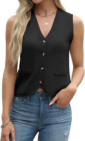 Tanou Sweater Vest for Women Casual Sleeveless Button Up V Neck Cardigan Summer Knit Ribbed Tank Tops