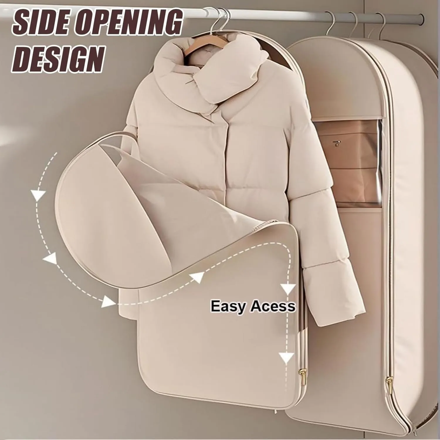 Taprinferior Hanging Garment Bag, 2025 Space Saving Hanging Garment Bag with Self Compression Zipper (Pink, M)