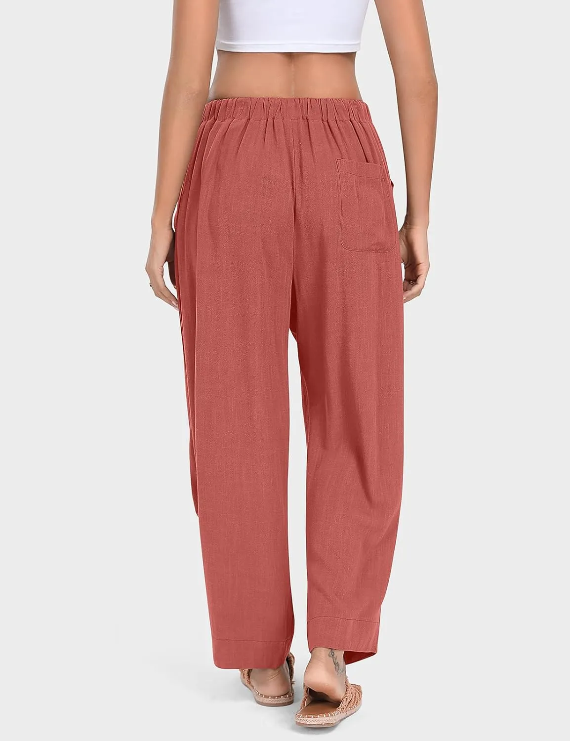 TARSE Women Linen Baggy Harem Pants Summer Drawstring Casual Lounge Pant 2024 Beach Travel Vacation Clothes with Pockets