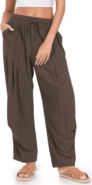 TARSE Women Linen Baggy Harem Pants Summer Drawstring Casual Lounge Pant 2024 Beach Travel Vacation Clothes with Pockets