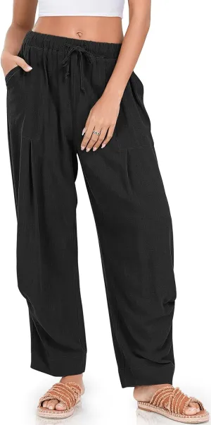 TARSE Women Linen Baggy Harem Pants Summer Drawstring Casual Lounge Pant 2024 Beach Travel Vacation Clothes with Pockets