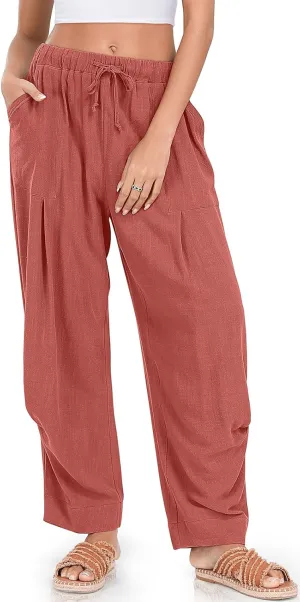TARSE Women Linen Baggy Harem Pants Summer Drawstring Casual Lounge Pant 2024 Beach Travel Vacation Clothes with Pockets