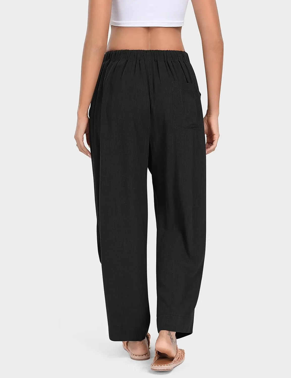 TARSE Women Linen Baggy Harem Pants Summer Drawstring Casual Lounge Pant 2024 Beach Travel Vacation Clothes with Pockets