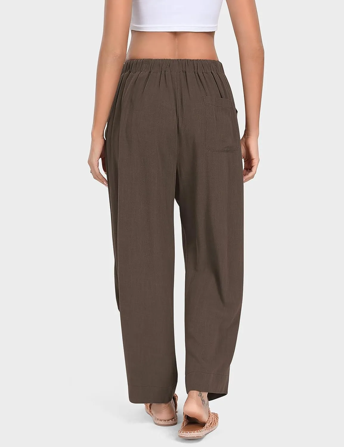 TARSE Women Linen Baggy Harem Pants Summer Drawstring Casual Lounge Pant 2024 Beach Travel Vacation Clothes with Pockets
