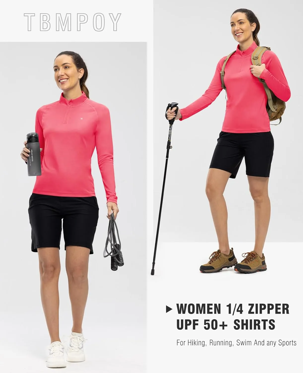 TBMPOY Women's UPF 50  Long Sleeve Quick Dry Zipper Sun Protection Shirts