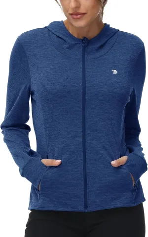 TBMPOY Womens UPF 50  Sun Protection Hoodie Jackets Light Weight Long Sleeve Shirts Hiking Outdoor Full Zip Tops