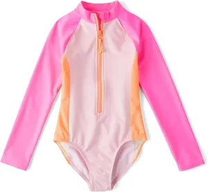 The Children's Place Girls' Long Sleeve Half Zip One Piece Rashguard Swimsuit