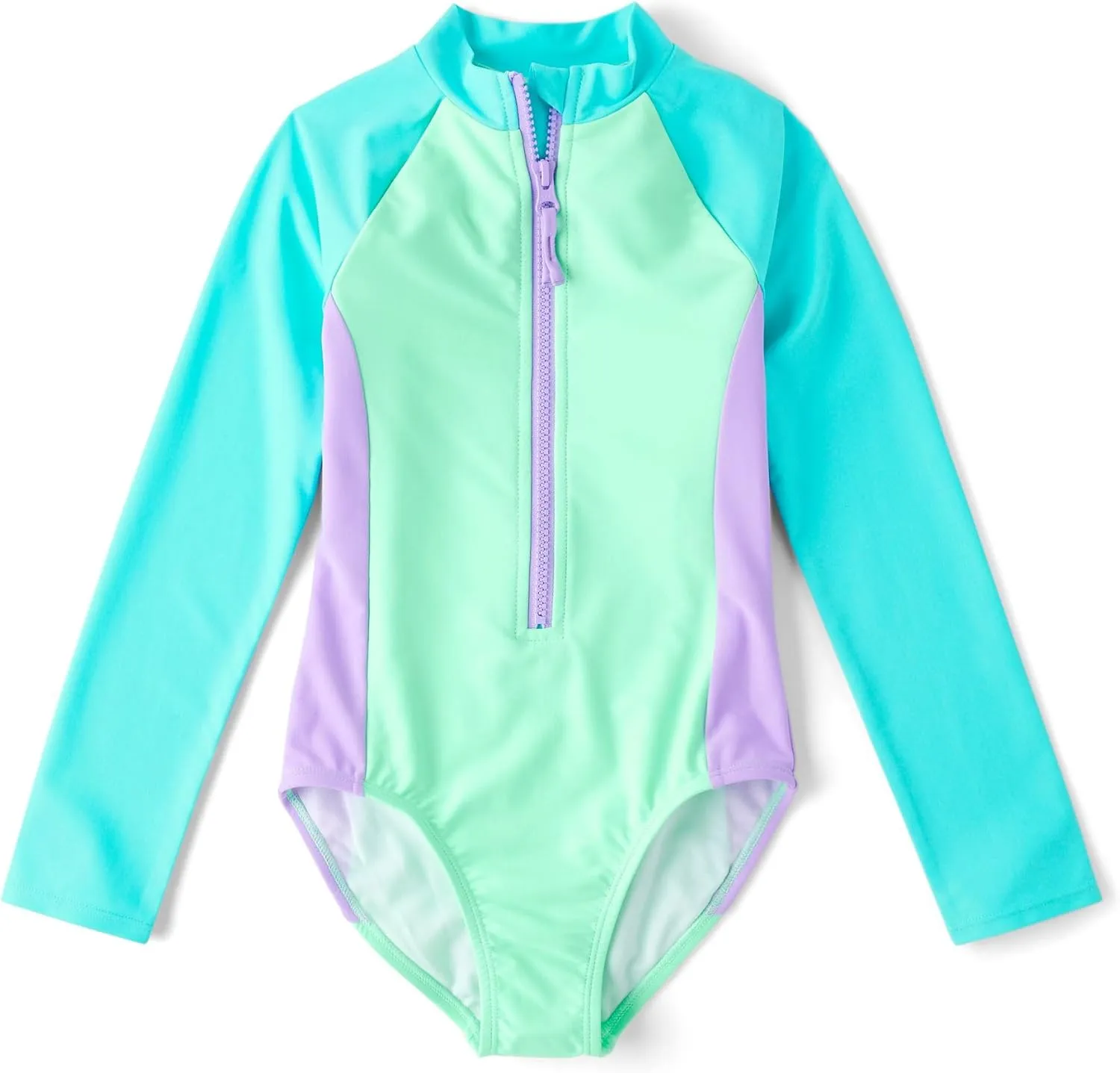 The Children's Place Girls' Long Sleeve Half Zip One Piece Rashguard Swimsuit