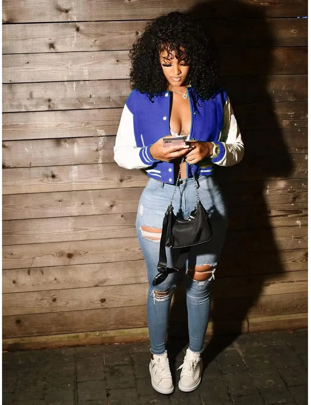 ThusFar Women Denim Distressed Jacket Puff Sleeve Ripped Pockets Vintage Washed Classic Button Up Cropped Destroyed Jean Coat