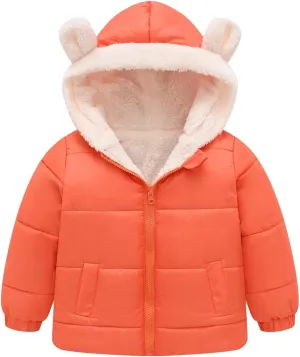Toddler Boys Girls Fleece Cute Ears Down Coat Cotton Padded Hooded Jackets with Pockets Little Girl Winter Coats Size 8