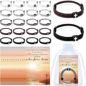 Tondiamo Father's Day Gift for Church Cross Bracelet Christian Adjustable Braided Jesus Wristband Religious Bible Verse Psalm 103:13 Scripture Cards Organza Bag Easter Basket Stuffers for Dad