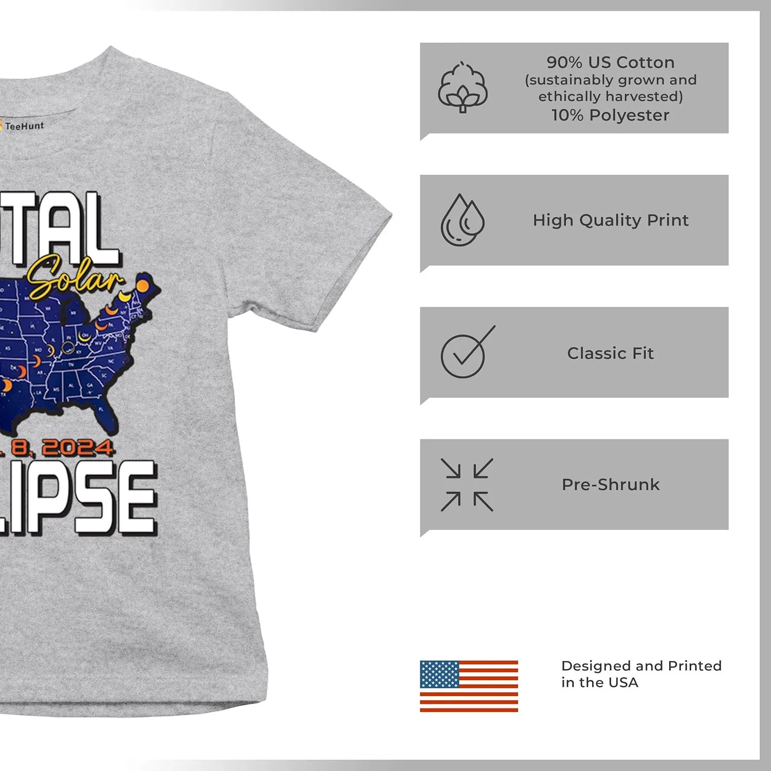 Total Solar Eclipse Map Youth T-Shirt Watch Only with Eclipse Glasses April 8 2024 Party Astronomy Sun Moon Kids