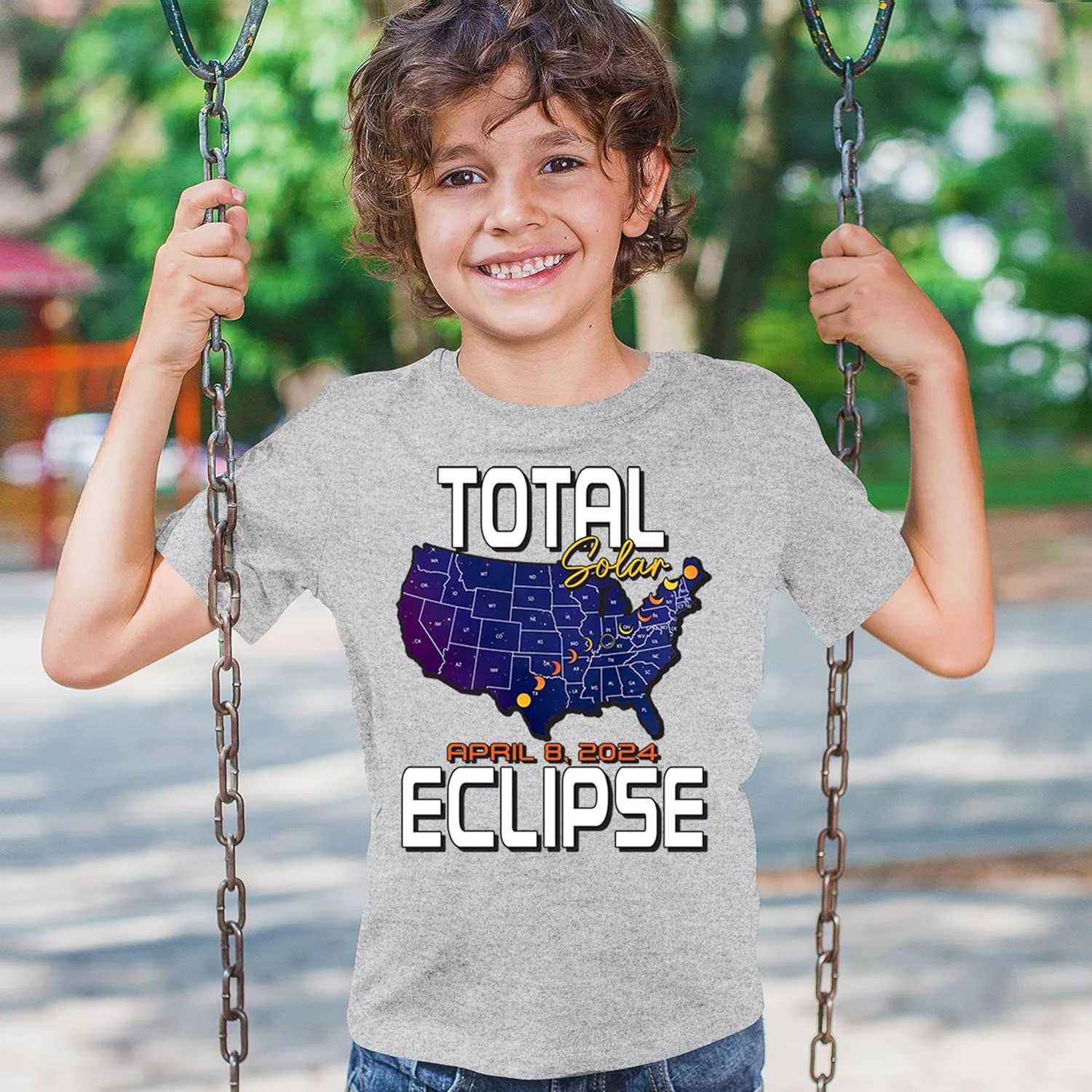 Total Solar Eclipse Map Youth T-Shirt Watch Only with Eclipse Glasses April 8 2024 Party Astronomy Sun Moon Kids