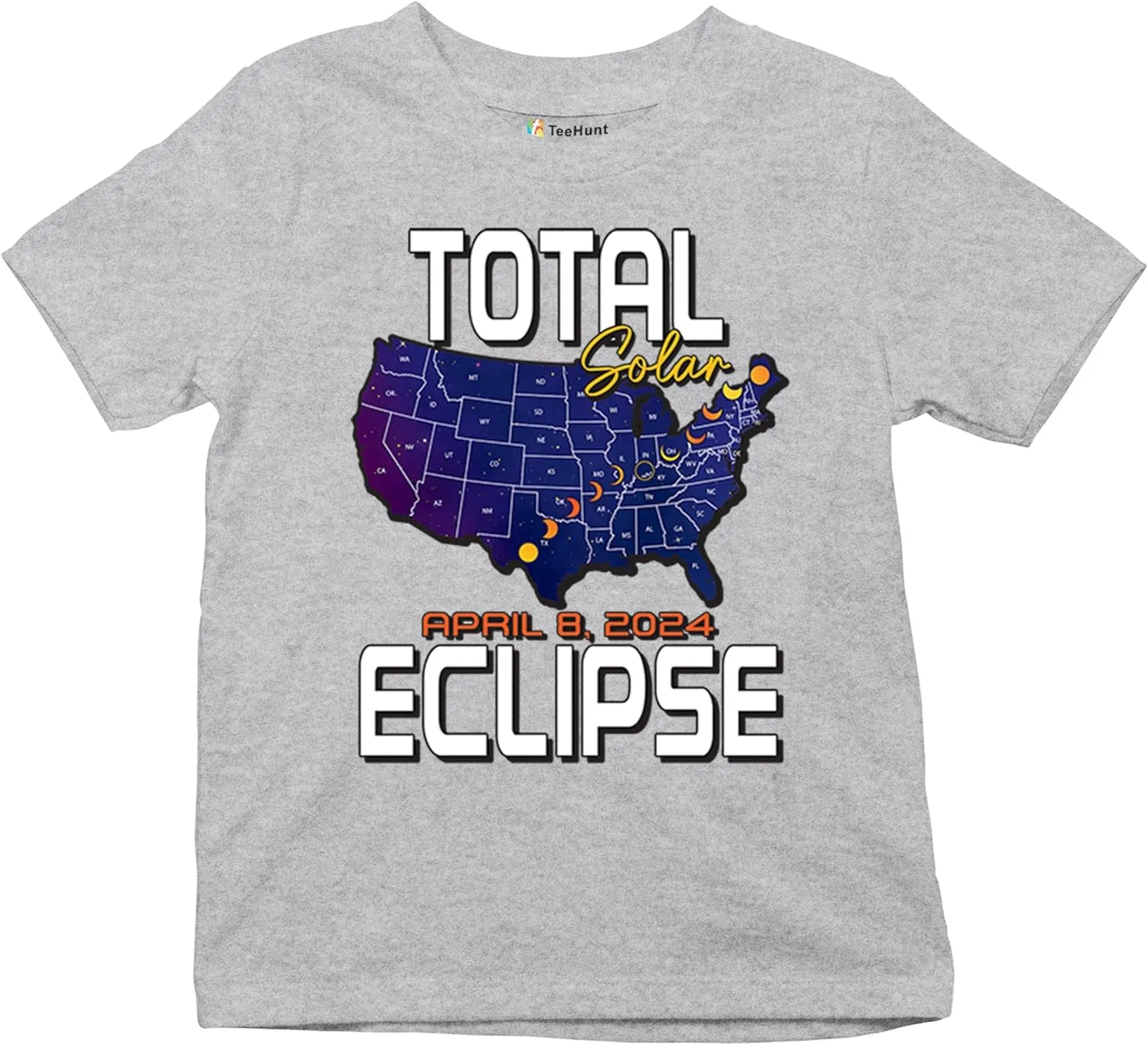 Total Solar Eclipse Map Youth T-Shirt Watch Only with Eclipse Glasses April 8 2024 Party Astronomy Sun Moon Kids