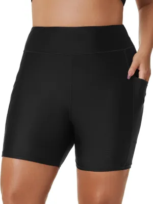 Tournesol Women's Plus Size Swim Shorts High Waisted Swimsuit Bottoms Tankini Boy Shorts Bathing Suit with Pocket 6 inch