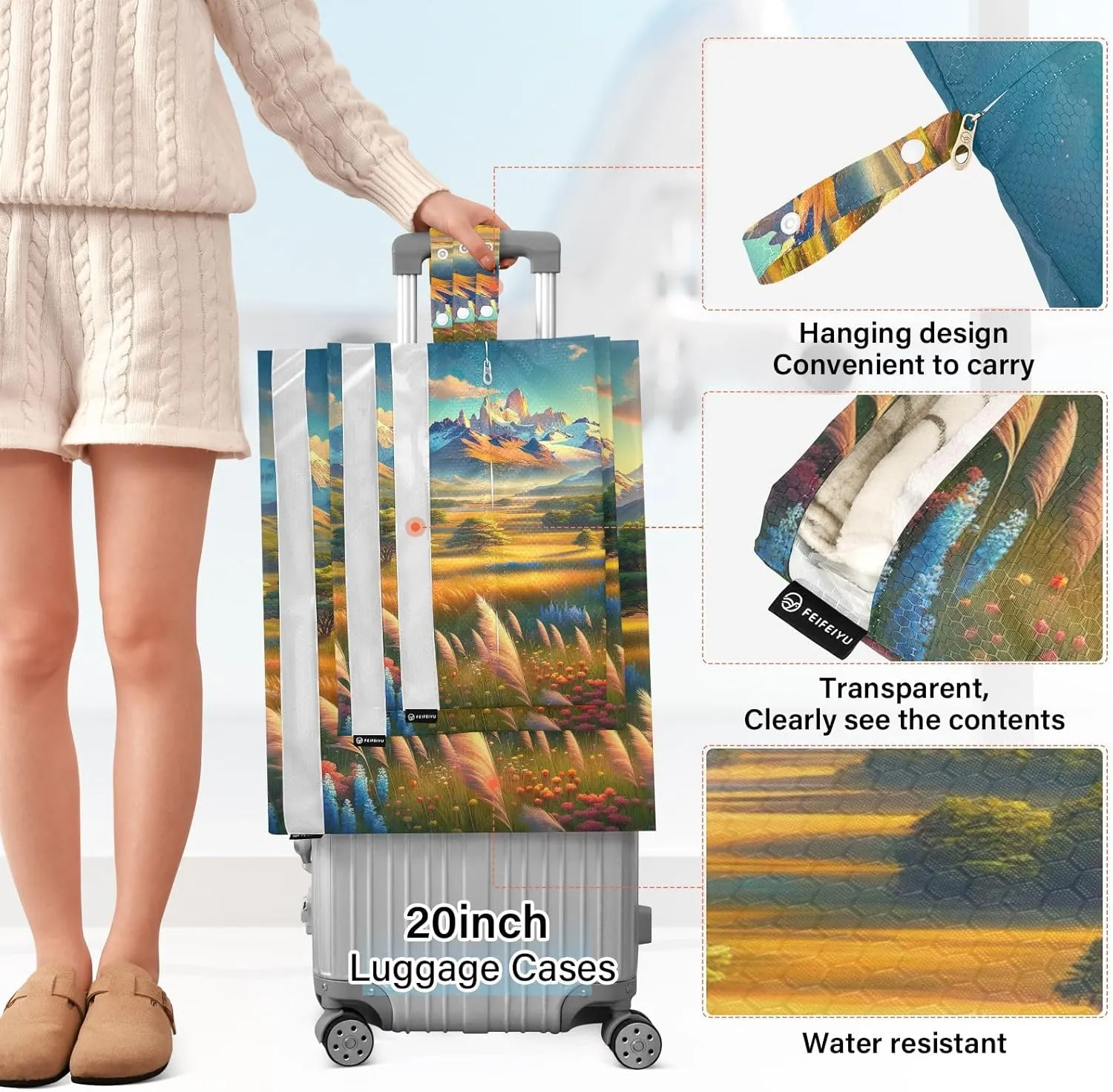 Travel Packing Bags Landscape Compression Storage Shoe Bag Suitcase Organizer Bags Set for Travel Accessories