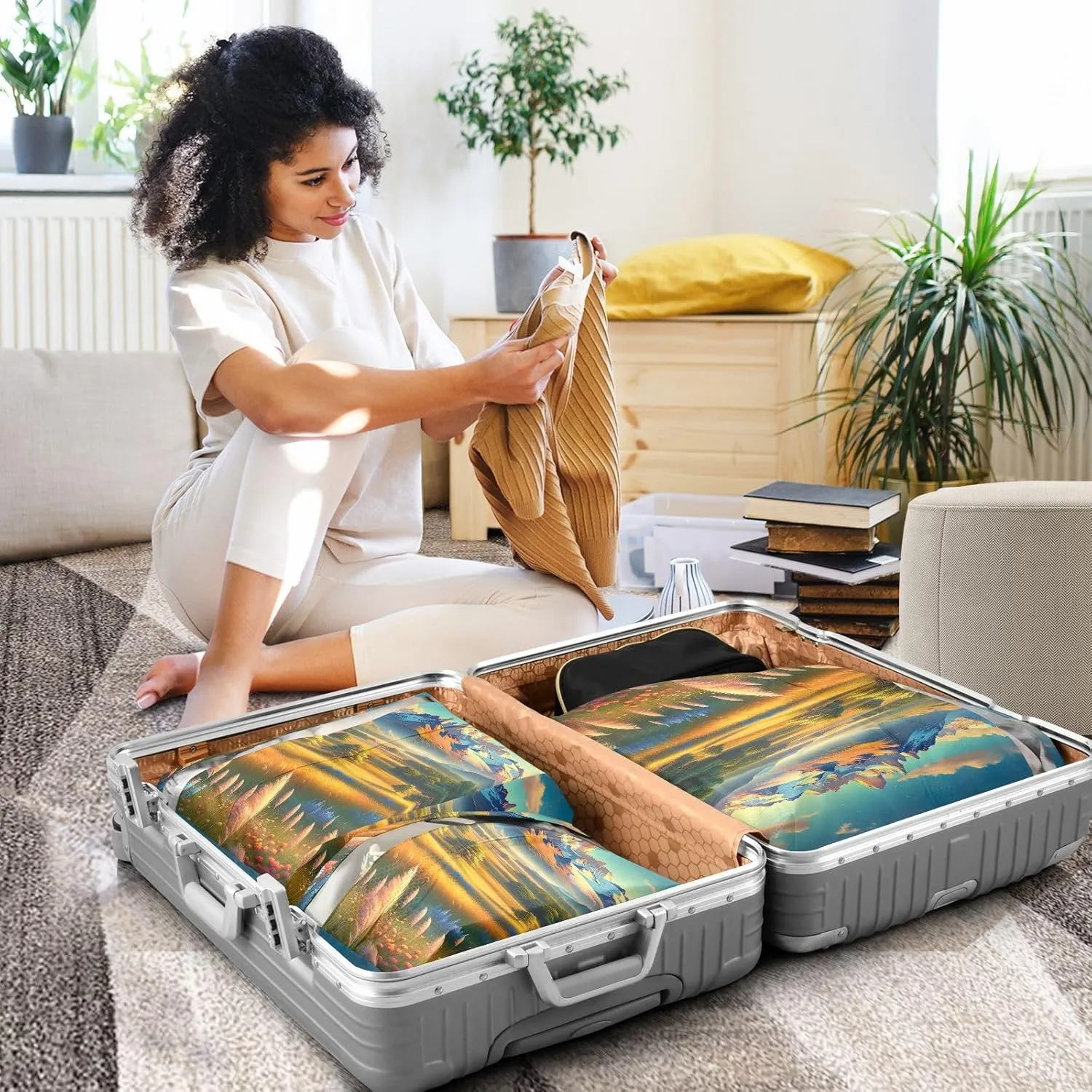 Travel Packing Bags Landscape Compression Storage Shoe Bag Suitcase Organizer Bags Set for Travel Accessories