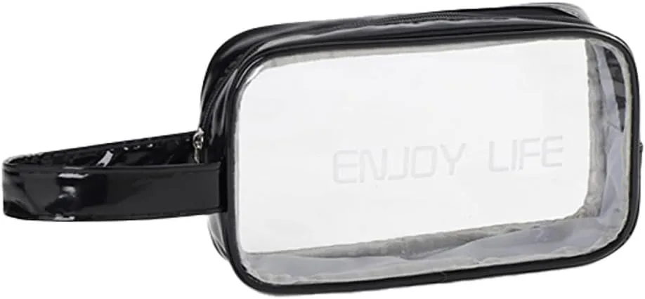 Travel Toiletry Bag, Clear Makeup Bag with Zipper, Small See Through Cosmetic Pouch, PVC Plastic Pouch (Black,S)