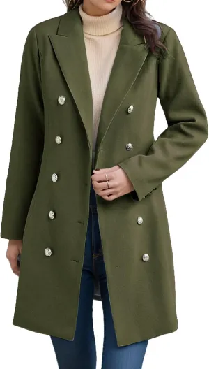 Trench Coat Women Long Wool Double Breasted Blazer Business Casual Notch Lapel Jacket Fall Winter Mid Long Peacoat