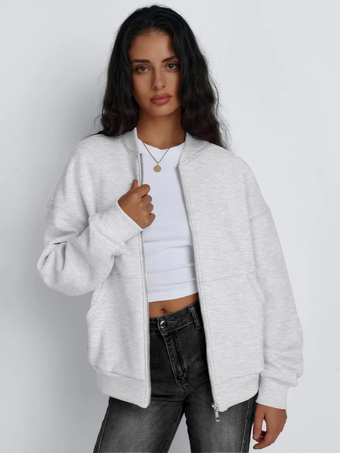 Trendy Queen Womens Zip Up Sweatshirts Jackets Oversized Fall Outfits Winter Clothes Hoodies with Pockets Y2k 2025 Fashion