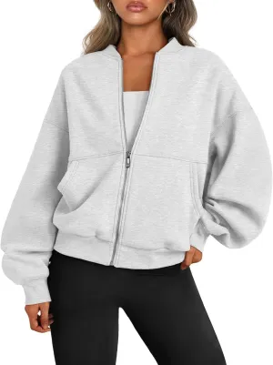 Trendy Queen Womens Zip Up Sweatshirts Jackets Oversized Fall Outfits Winter Clothes Hoodies with Pockets Y2k 2025 Fashion