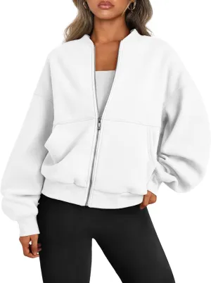 Trendy Queen Womens Zip Up Sweatshirts Jackets Oversized Fall Outfits Winter Clothes Hoodies with Pockets Y2k 2025 Fashion
