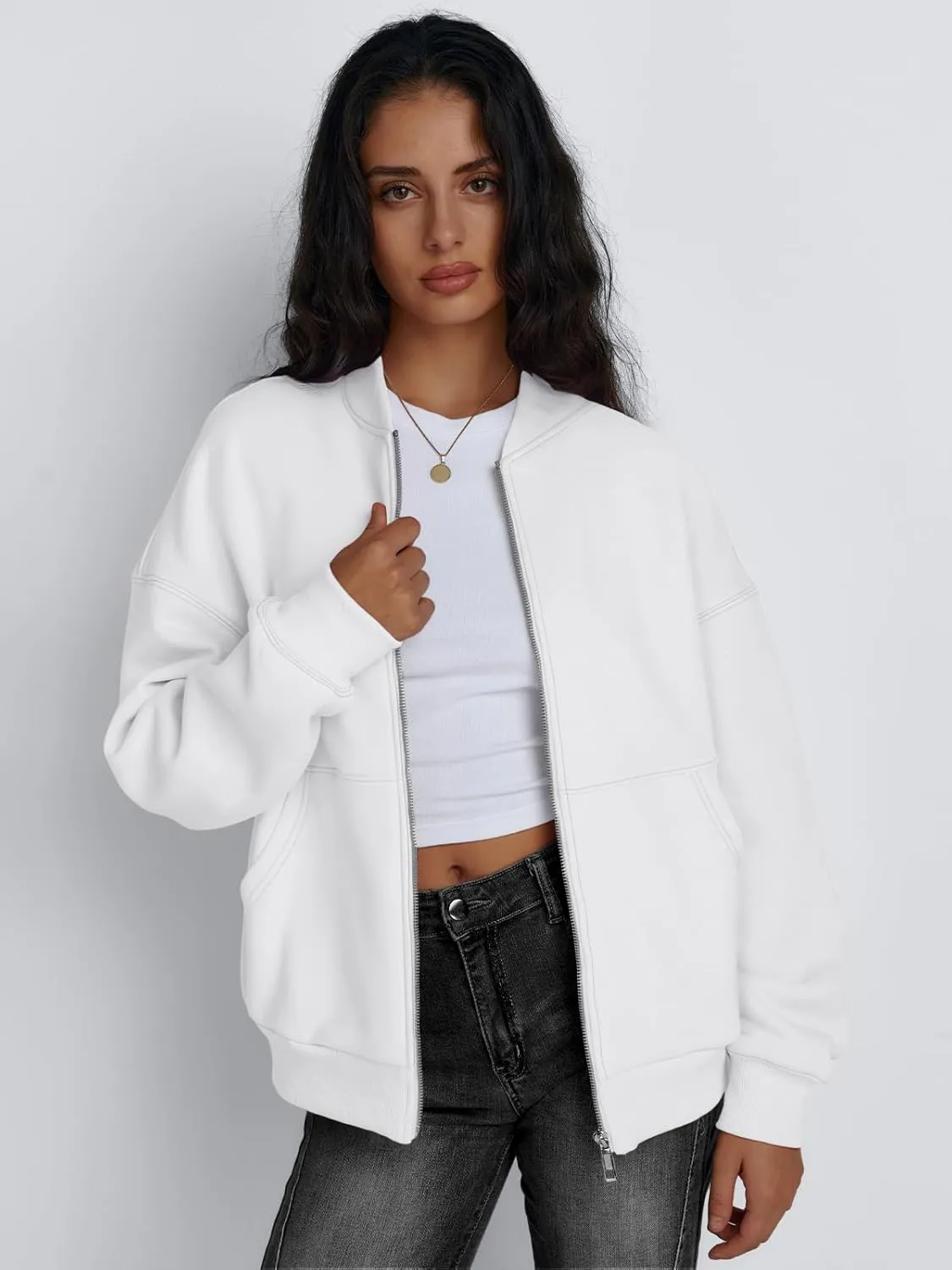 Trendy Queen Womens Zip Up Sweatshirts Jackets Oversized Fall Outfits Winter Clothes Hoodies with Pockets Y2k 2025 Fashion