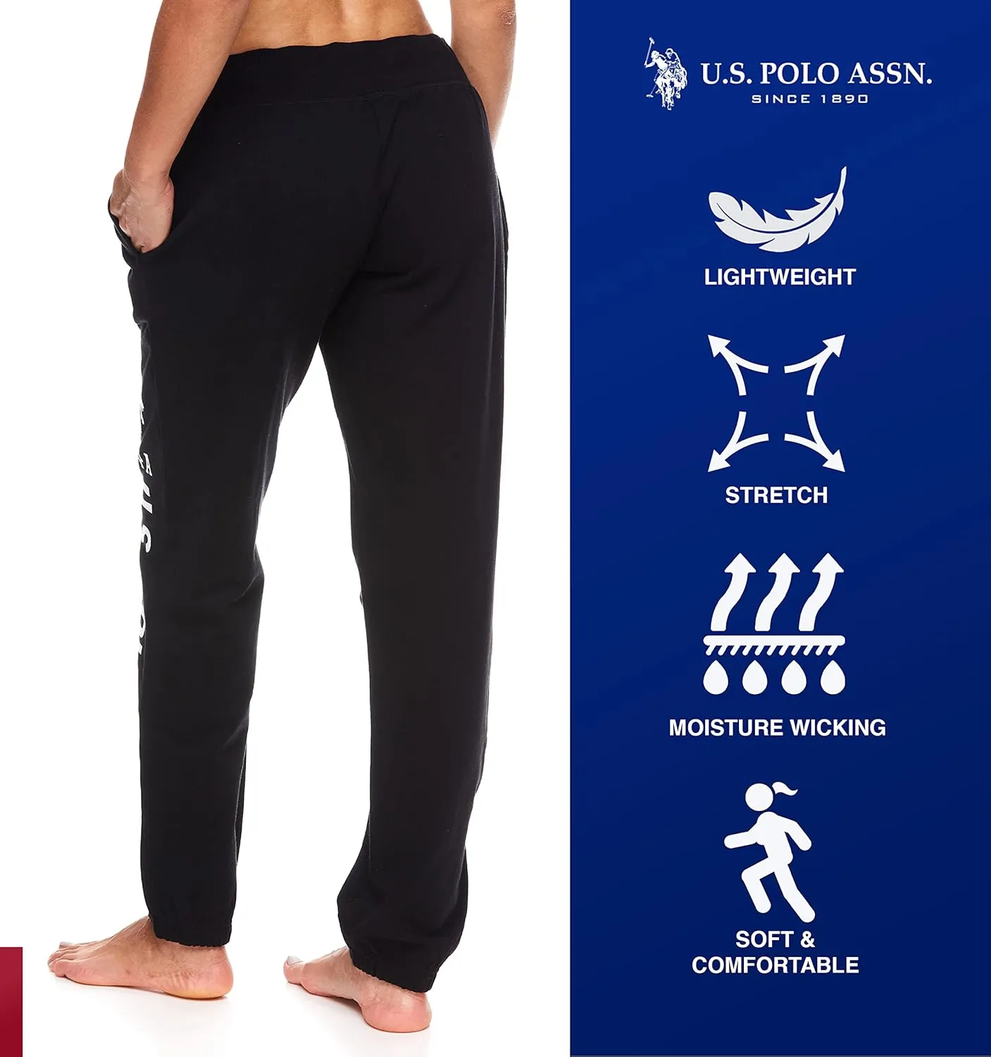 U.S. Polo Assn. Essentials Womens Sweatpants with Pockets, Comfy and Breathable French Terry Joggers for Women