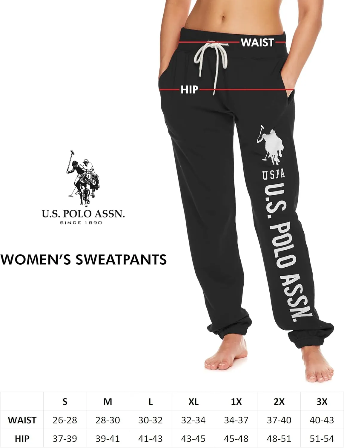 U.S. Polo Assn. Essentials Womens Sweatpants with Pockets, Comfy and Breathable French Terry Joggers for Women