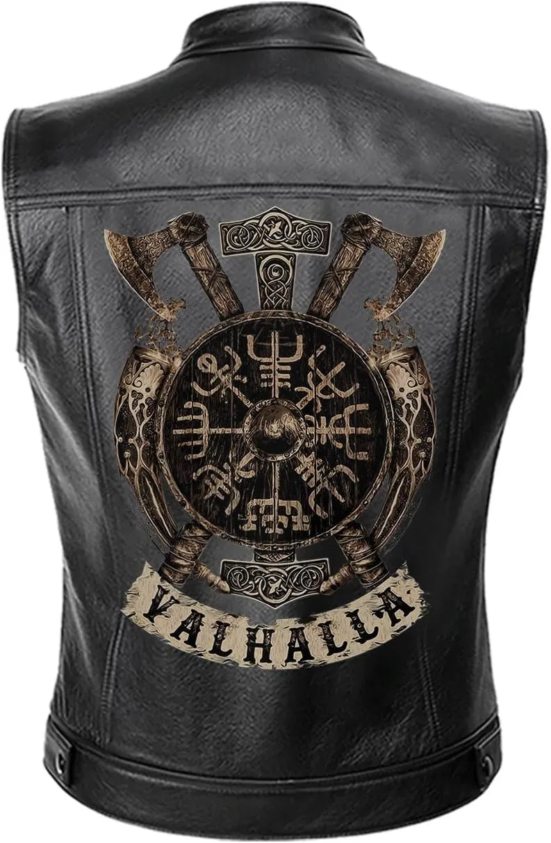 Vegvisir Berserker Valhalla Viking Symbol Personalized Men Motorcycle PU Leather Coat Biker Rider Jacket Men