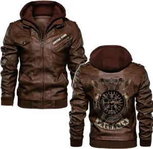 Vegvisir Berserker Valhalla Viking Symbol Personalized Men Motorcycle PU Leather Coat Biker Rider Jacket Men