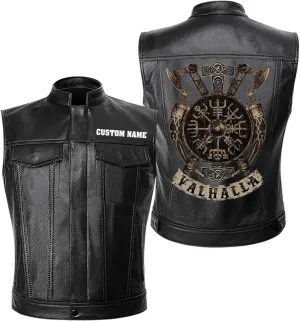 Vegvisir Berserker Valhalla Viking Symbol Personalized Men Motorcycle PU Leather Coat Biker Rider Jacket Men