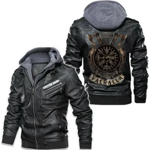 Vegvisir Berserker Valhalla Viking Symbol Personalized Men Motorcycle PU Leather Coat Biker Rider Jacket Men