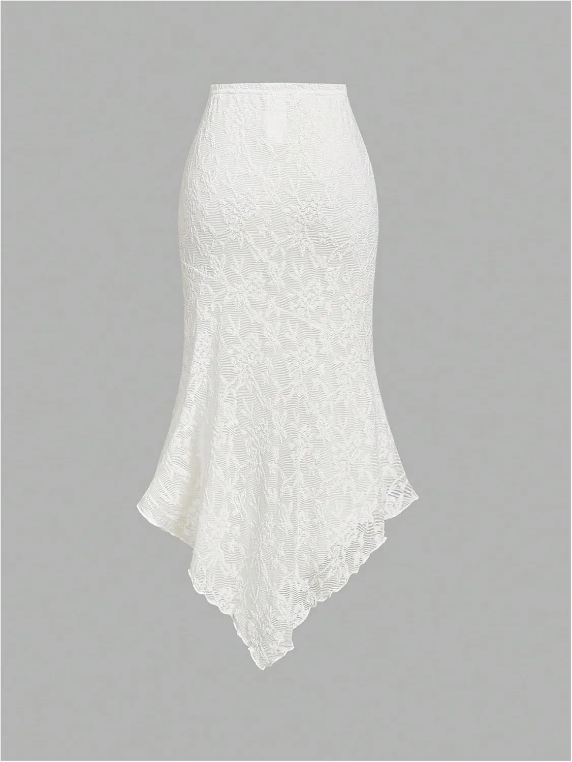 Verdusa Women's Floral Lace Asymmetrical Long Skirt Elastic Waist Summer Bodycon Skirts