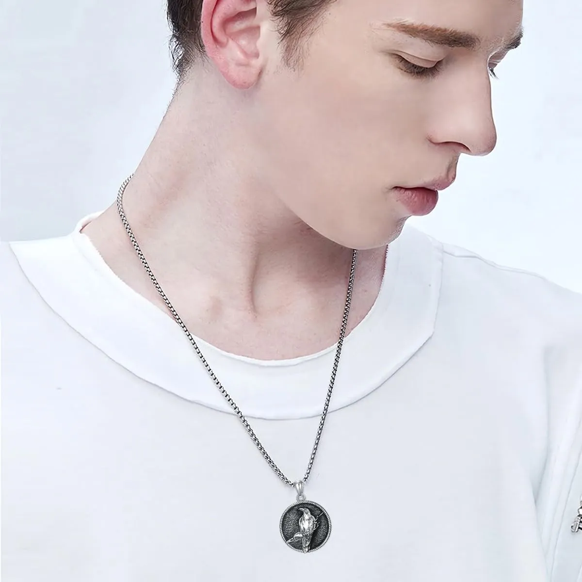 Viking Necklace for Men S925 Sterling Silver Odin/Troll Cross/Compass/Raven/Valknut/Axe Rune Amulet Necklace Norse Jewelry for Christmas Birthday