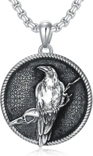 Viking Necklace for Men S925 Sterling Silver Odin/Troll Cross/Compass/Raven/Valknut/Axe Rune Amulet Necklace Norse Jewelry for Christmas Birthday